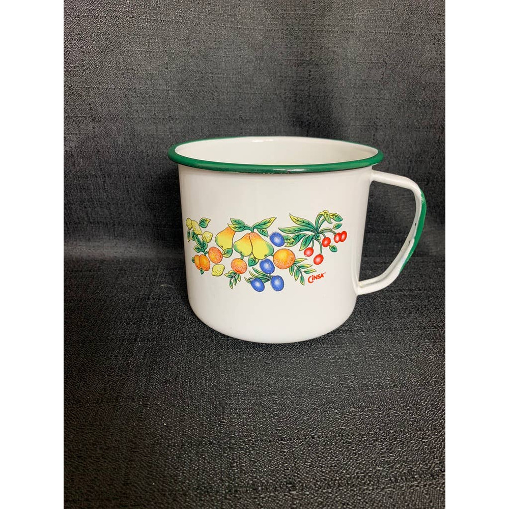 Vintage Cinsa Tin/Enamel Cup w/Fruits